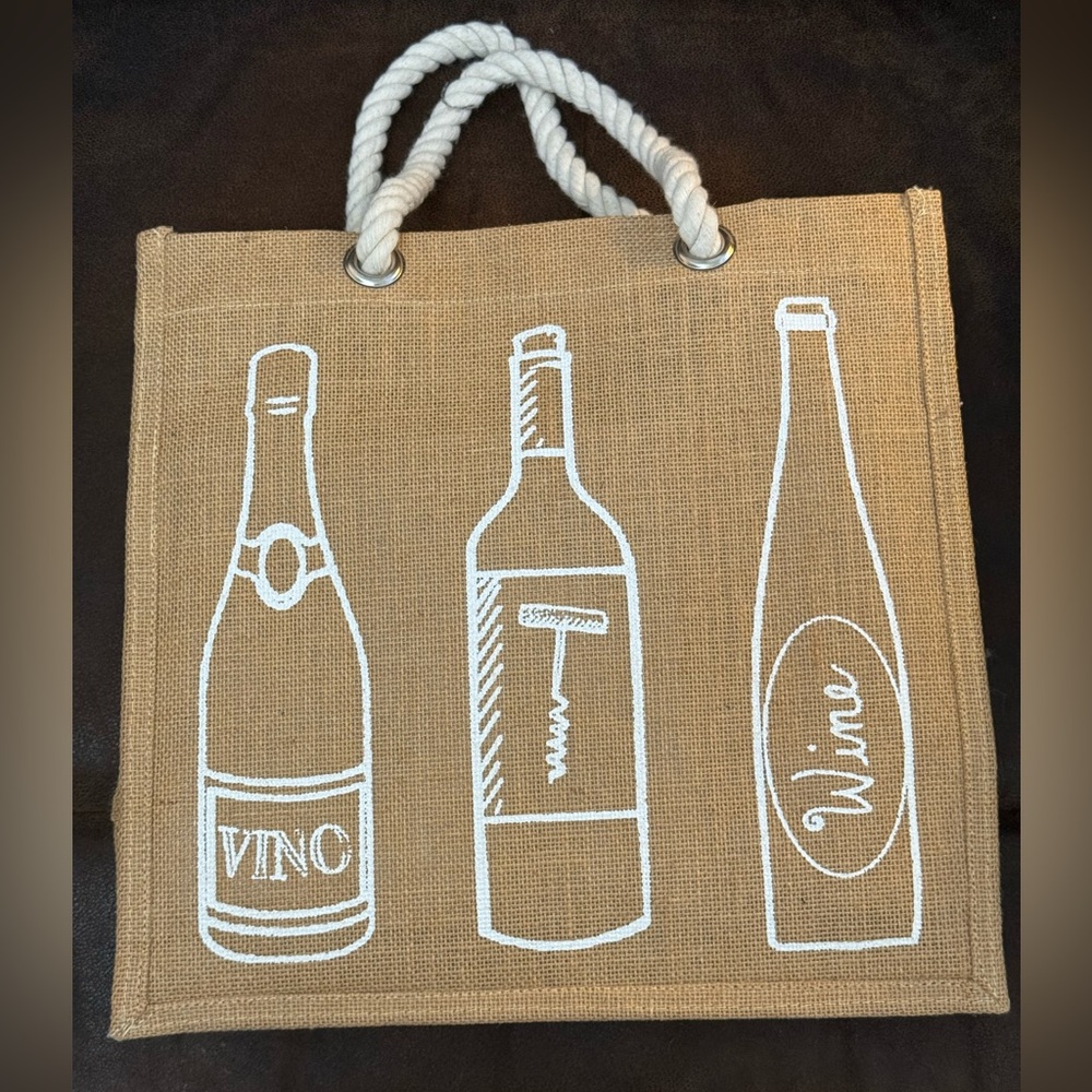 Reusable Jute Wine Tote Bag with Rope Handles - Natural